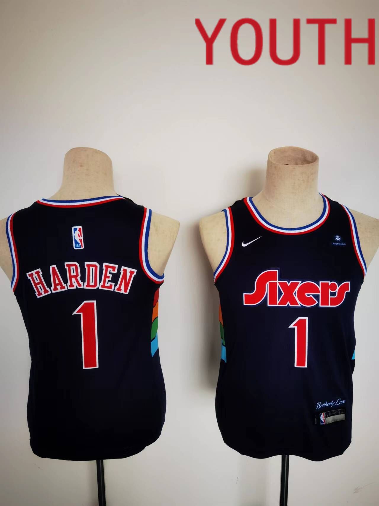 Youth Philadelphia 76ers #1 Harden Black City Edition 2022 Nike NBA Jerseys